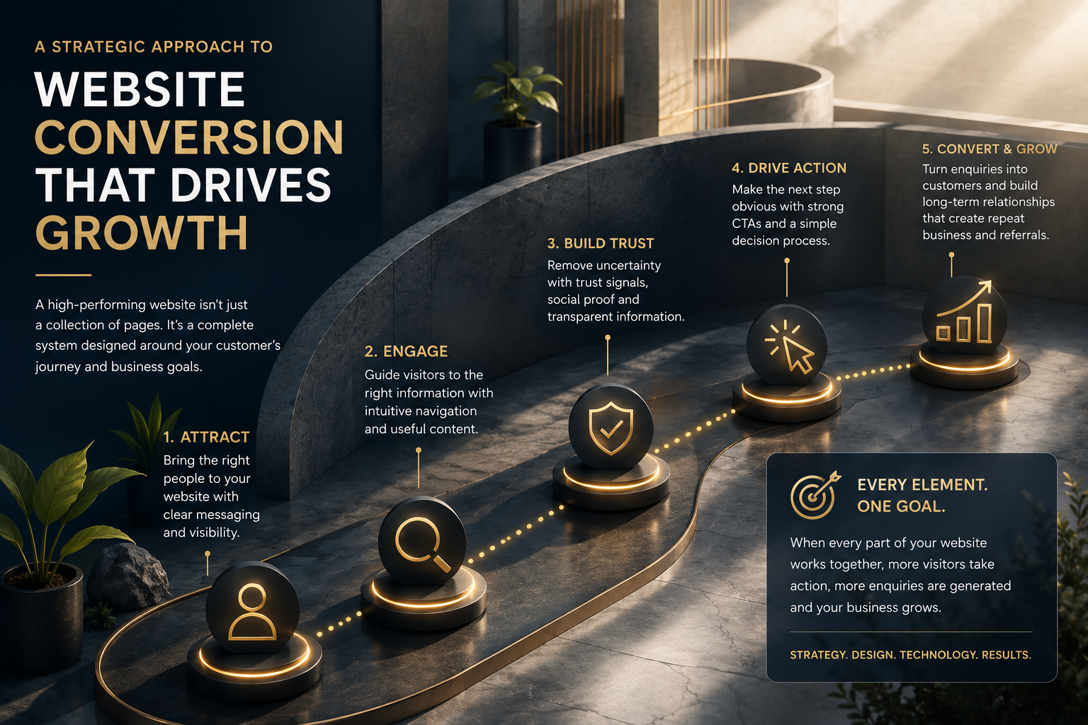 Strategic website conversion journey from attracting visitors to conversion and growth