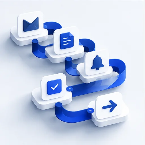 Illustrative automation workflow from enquiry to record, notification, task and follow-up