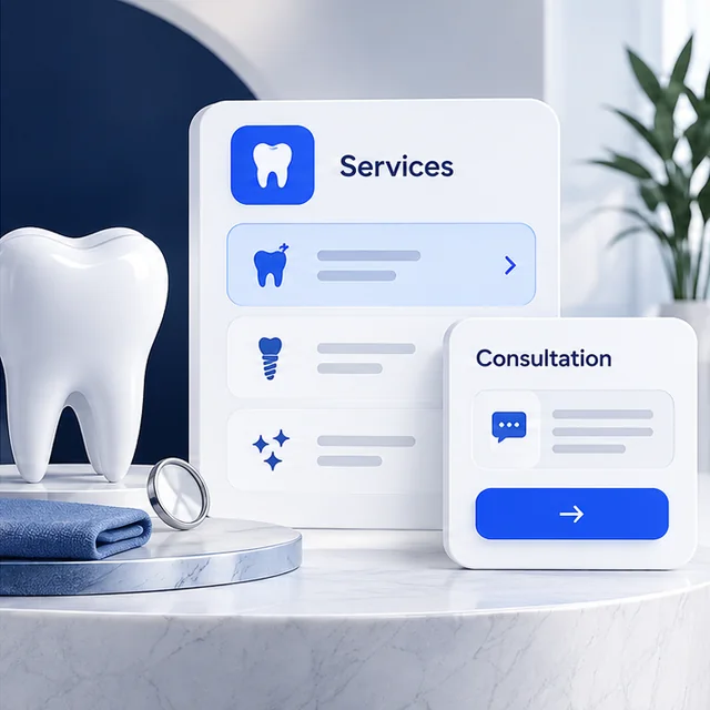 Illustrative dental treatment discovery and consultation enquiry interface