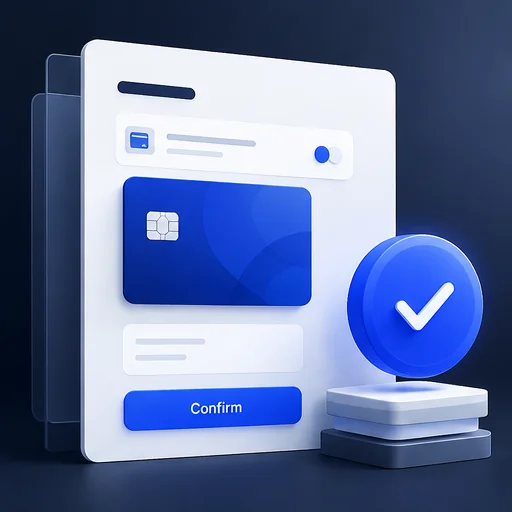 Illustrative checkout, payment method and confirmation interface without real transaction data